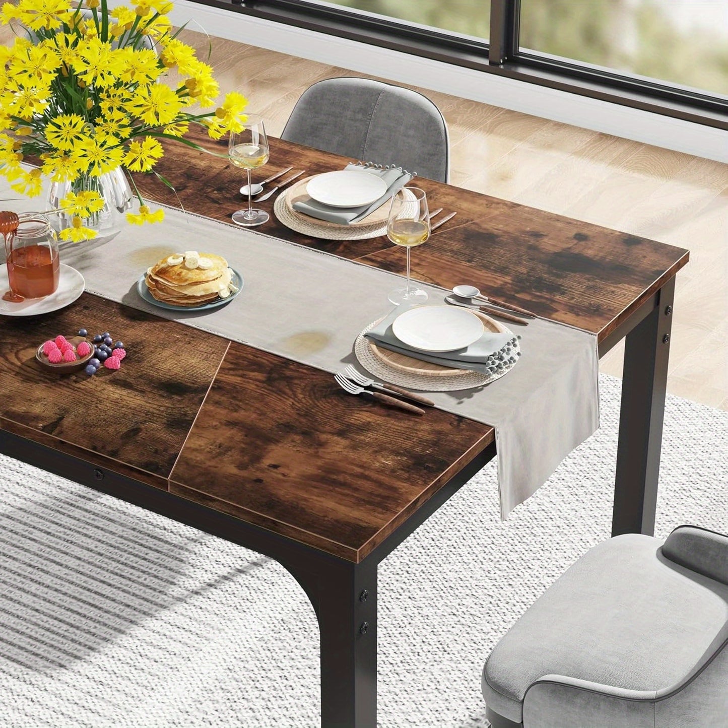 Eettafel – Tafel – Eetkamertafel – Keukentafel – Werktafel – Modern Rustiek Design – 180x90 cm – Walnoothout Blad – Stevig Metalen Onderstel