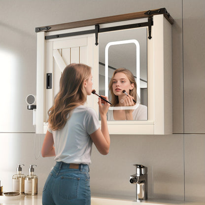 Spiegelkast Badkamer – Wandkast – Opbergkast – Spiegelwandkast – Badkamerkast – Landelijke Stijl – Schuifdeuren Met Verzonken Grepen – Anti-Condens Spiegel – Verstelbare Planken – 120x60x20 cm – Wit