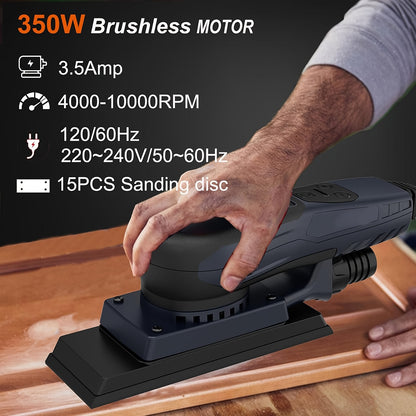 Schuurmachine – Vlakschuurmachine – Multischuurmachine – Handpalmschuurmachine – Elektrische Schuurmachine – 350W Brushless Motor – 6 Snelheden 4000-10000 RPM