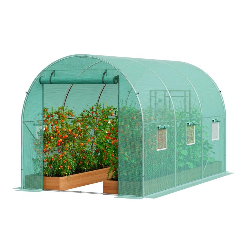 Kas – Kweekkas – Tuinkas – Broeikas – Wandelkas – Gegalvaniseerd Stalen Frame – Weerbestendige Groene PE Overkapping – 11,32x6,4x6,9 m – Compact Wandelontwerp