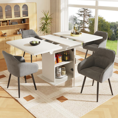 Uitklapbare Eettafel – Uitschuifbare Tafel – Tafeltje – Klaptafel – Inklapbare Keukentafel – 110-140x80x76 cm – MDF Marmerlook – 3 Verstelbare Vakken