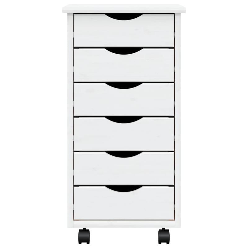 Rollende Ladenkast – Opberkkast – Mobiele Ladenunit – Bureaukast – Opbergmeubel – Massief Grenen – 5 Lades – Wit MOSS Afwerking – 68,6 cm Hoog – Ruimtebesparend – Eenvoudige Montage