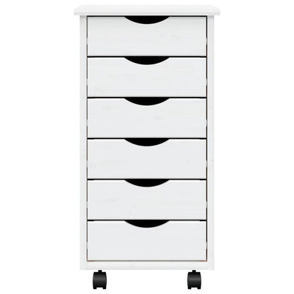 Rollende Ladenkast – Opberkkast – Mobiele Ladenunit – Bureaukast – Opbergmeubel – Massief Grenen – 5 Lades – Wit MOSS Afwerking – 68,6 cm Hoog – Ruimtebesparend – Eenvoudige Montage