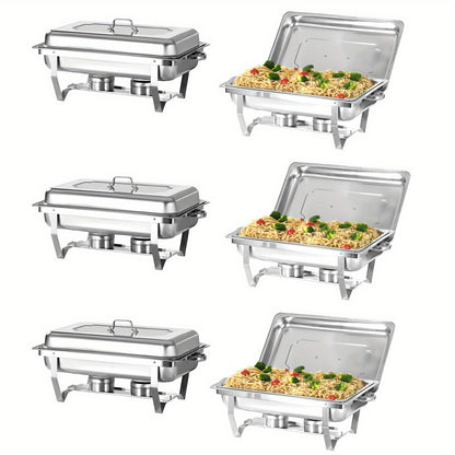 Warmhoudplaat – Buffetwarmer – Chafing Dish – Warmhoudschaal – Rechaud – 6-delig RVS Set – Roll-top Deksel – 7,5 Liter Inhoud