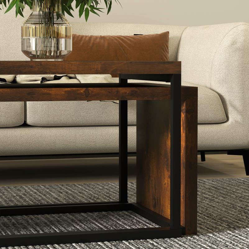 Koffietafelset – Bijzettafel – Salontafel – Tafeltje – Woonkamertafel – Set Van 2 – Zwart En Bruin – Hout Met Metaal – Compact En Functioneel