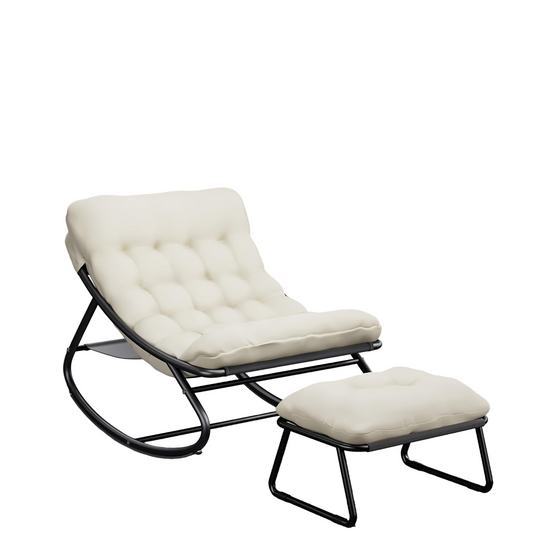 Schommelstoel – Relaxstoel – Fauteuil – Loungestoel – Schommelstoel Met Voetenbank – Katoenen Bekleding – Metalen Frame Draagkracht 150 kg - Wit