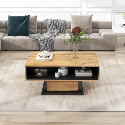 Salontafel – Koffietafel – Bijzettafel – Woonkamertafel – Tafel – Handenvrij Design – Dubbele Opbergruimte – 100x47x60 cm – Spaanplaat Met Natuurhoutnerf