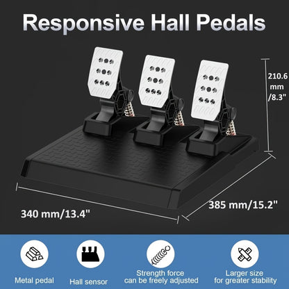 Racestuur – Racewheel – Gaming Stuur – Racestuur Set – Stuur Met Versnellingspook – Metalen Hall-Effect Pedalen – Dual Vibratiefeedback – Zwart