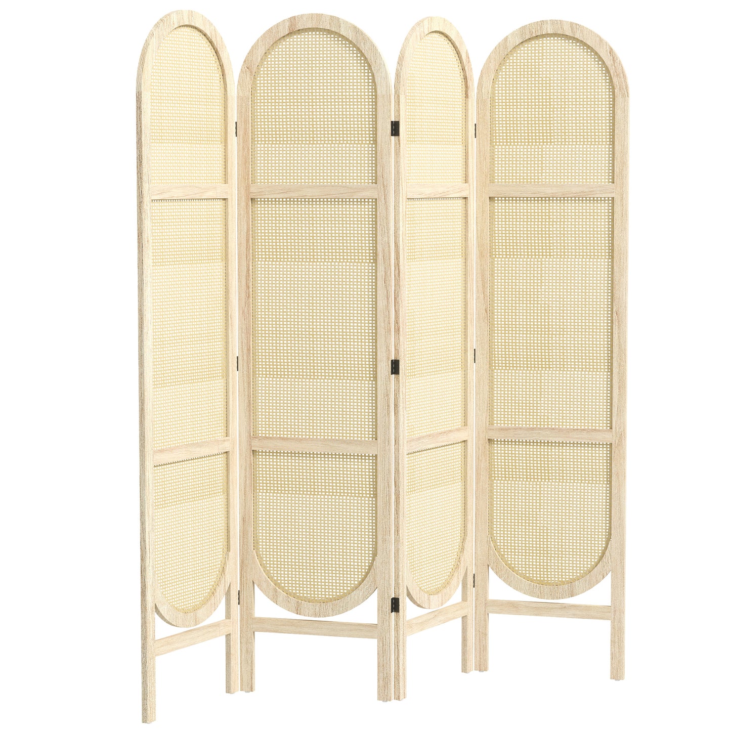 Roomdivider Houten Scherm – Kamerscherm – Scheidingswand – Room Divider – 4 Panelen – Opvouwbaar en Draagbaar – 170 x 160 cm – Natuurlijk Hout en Handgeweven Patroon