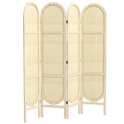 Roomdivider Houten Scherm – Kamerscherm – Scheidingswand – Room Divider – 4 Panelen – Opvouwbaar en Draagbaar – 170 x 160 cm – Natuurlijk Hout en Handgeweven Patroon
