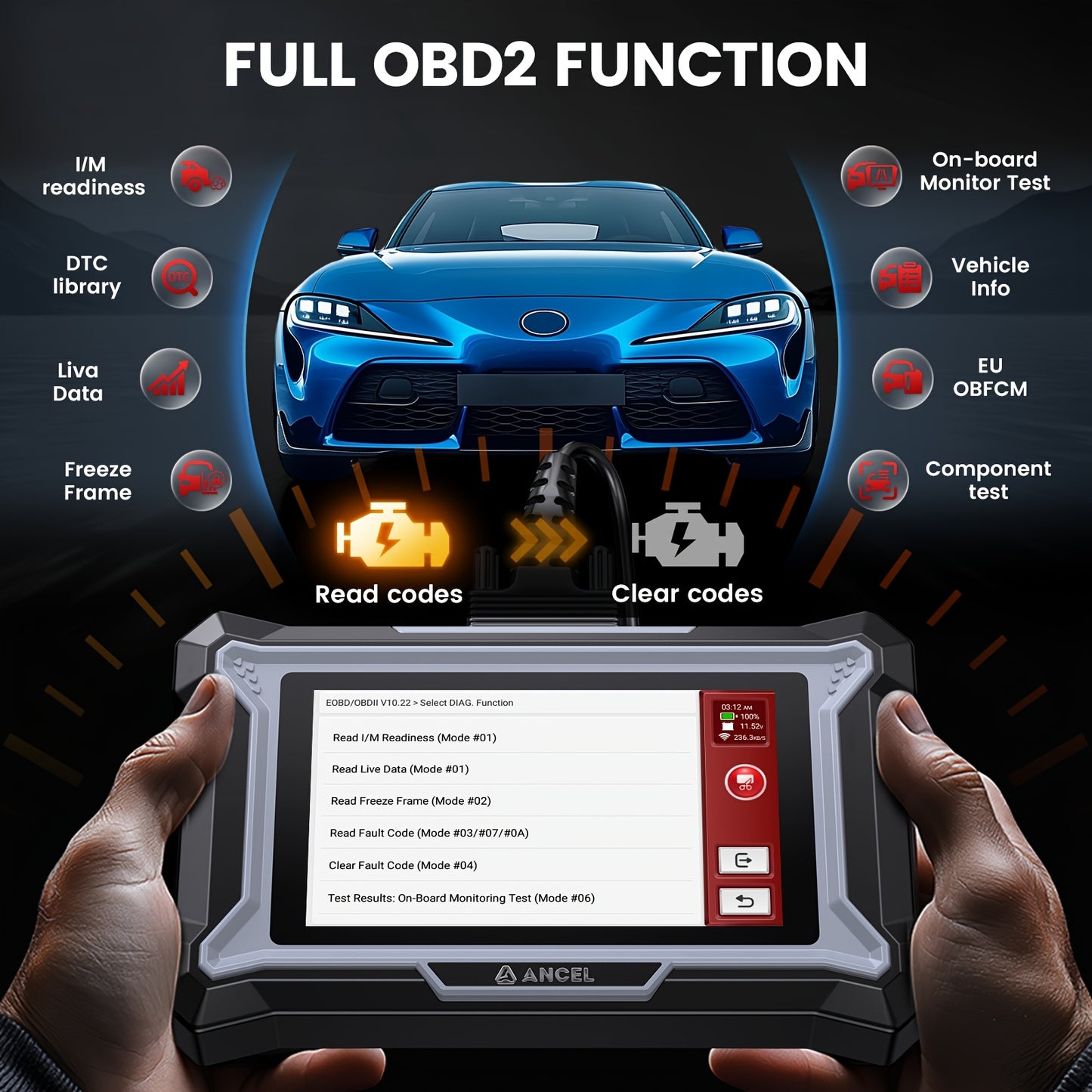 OBD2 Diagnose Tool – Auto Scanner – Foutcode Lezer – Motor Diagnosesysteem – ABS Reset Apparaat – Wi-Fi Verbinding – Levenslange Software-updates