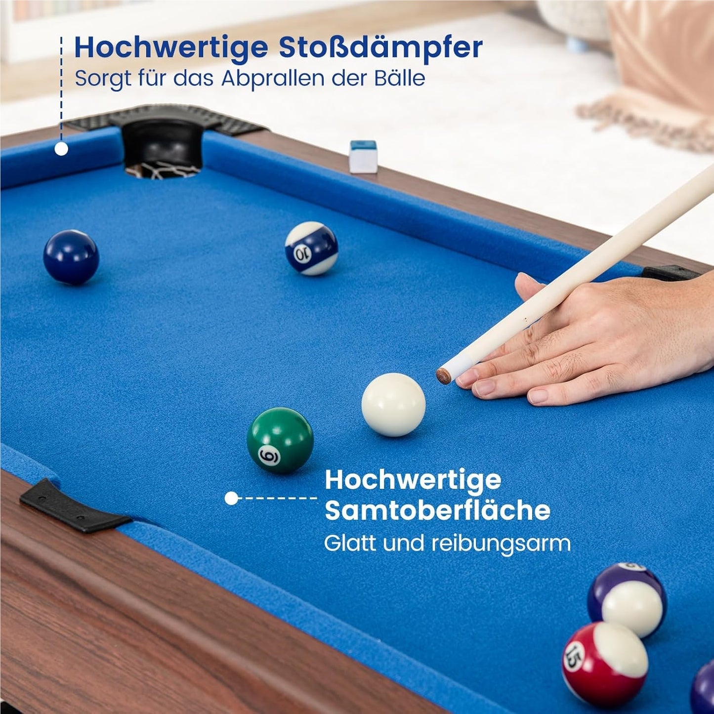 Pooltafel Houten Poolbiljart – Biljarttafel – Speeltafel – Billiardtabel – Compacte Poolset – Velours Speeloppervlak – Verstelbare Poten