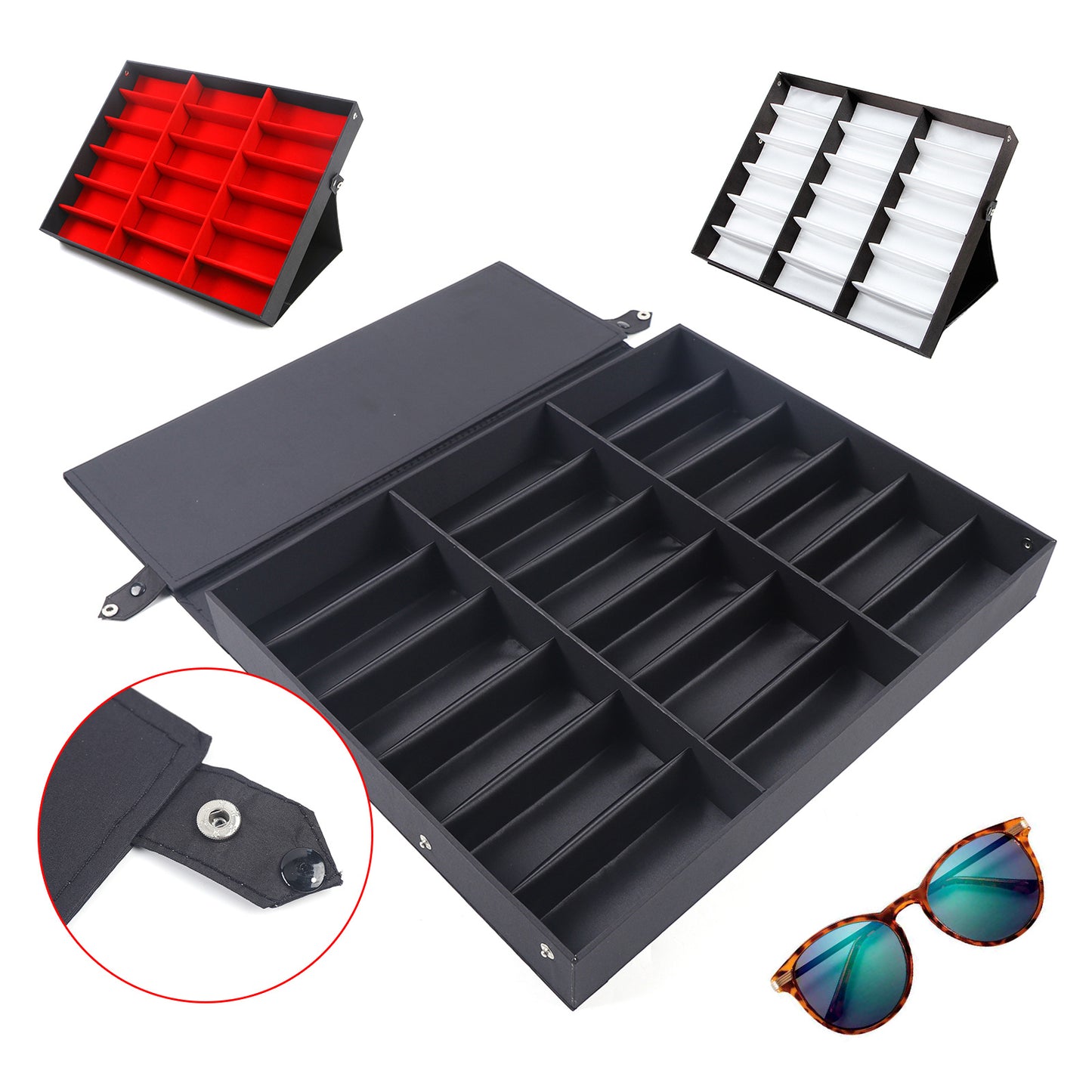 Brillenkoker – Brillenhouder – Brillendoos – Brillenetui – Brillen Organizer – 18 Vakjes – Duurzaam Polyethyleen & Kunststof