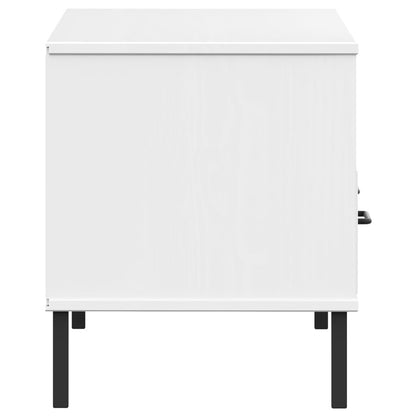 TV Cabinet with Metal Legs White Solid Wood Pine OSLO TV Stand Entertainment Center with Storage, Media Television Table for Living Room Bedroom