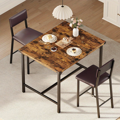 Dining Table Set for 2 W/Footrest & Backrest, Counter Height Table with 2 Bar Chairs, Kitchen Table Set with Corner Protector, for Small Space