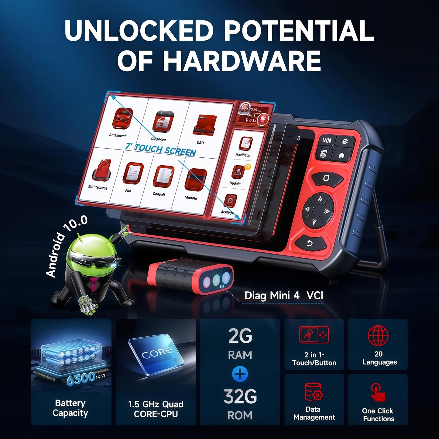 OBD2 Lezer – Auto Scanner – Diagnosetool – Foutcode Lezer – Full OBD2 Reader Scanner – 4-Systeem Diagnose – Draadloze Wi-Fi Verbinding