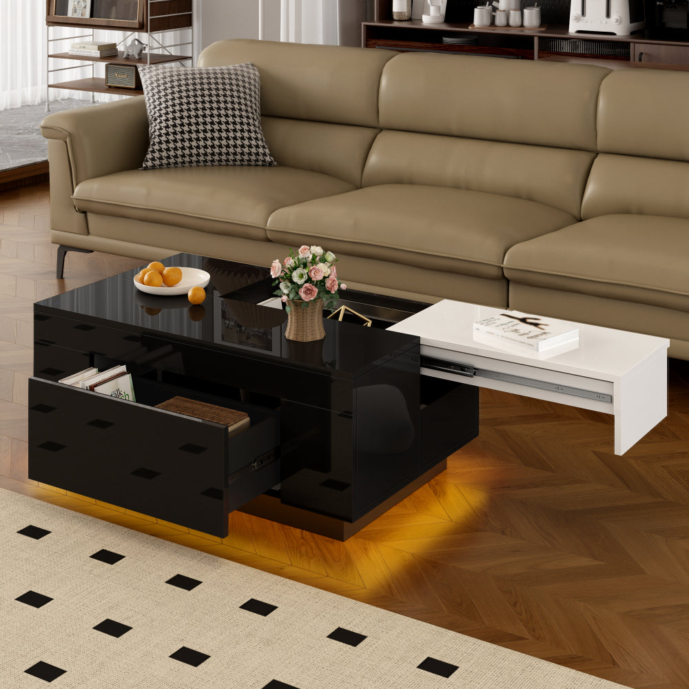 Moderne Salontafel Uittrekbaar – Opbergtafel – Lift-Top Tafel – Opbergmeubel – Zwart-Wit – Ruimtebesparend – Duurzame Constructie