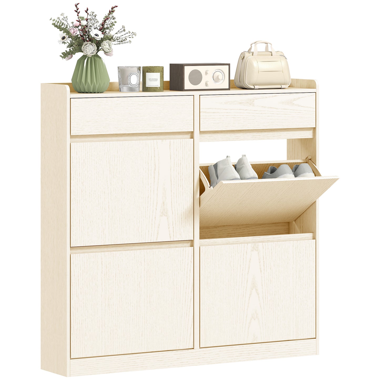 HOMCOM 8-Pair Shoe Cabinet, Narrow Shoe Cabinet, Entryway Furniture with 2 Sliding Drawers And 4 Foldable Drawers, for Hallway And Entryway, 98 X 19.2 X 95.3 Cm, White