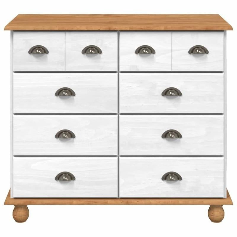 Ladekast – Dressoir – Commode – Opbergkast – Kast – Wit & Naturel Hout – 91x40x79 cm – Vergrendelbare Laden