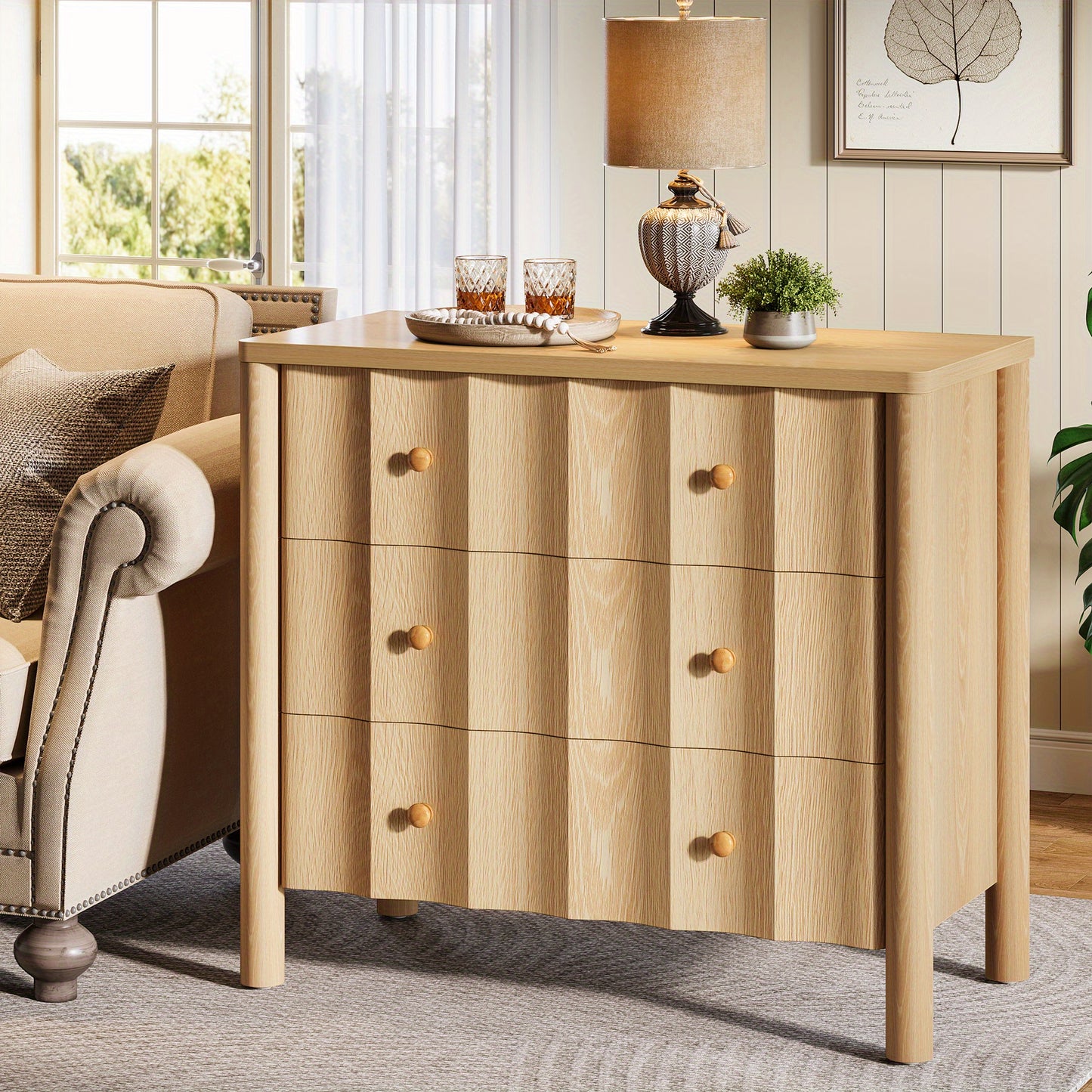 Nachtkastje – Bijzettafel – Bedside Table – Opbergkast – Ladekast – Extra Breed 80 cm – Natuur Eikenhout – 3 Lades Met Geruisloze Rails – Stevig Hout & Eenvoudig In Elkaar Te Zetten