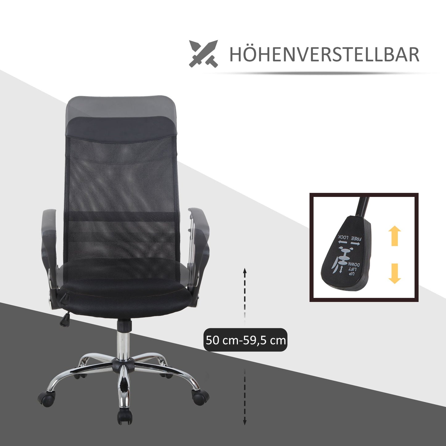 Ergonomische Bureaustoel – Gamingstoel – Draaistoel – Bureaustoel Met Kantelfunctie – Verstelbare Hoogte – Zwart – Mesh Rugleuning – Foam Zitting – 63x65x109-119 cm