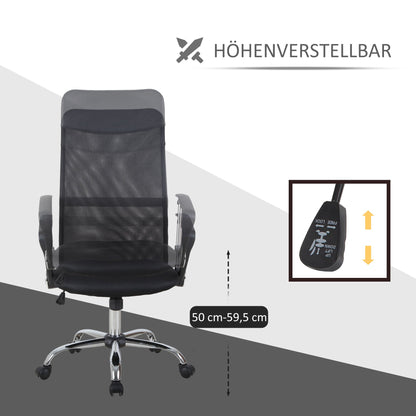 Ergonomische Bureaustoel – Gamingstoel – Draaistoel – Bureaustoel Met Kantelfunctie – Verstelbare Hoogte – Zwart – Mesh Rugleuning – Foam Zitting – 63x65x109-119 cm