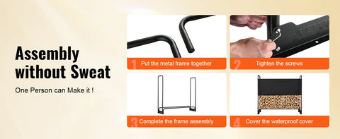 Wood Storage - Outdoor Wood Storage - Wood Shed - Heavy Duty Wood Rack - 600D Oxford Waterproof Cover - for Fireplace and Patio - 386.2 x 36 x 117cm - Black