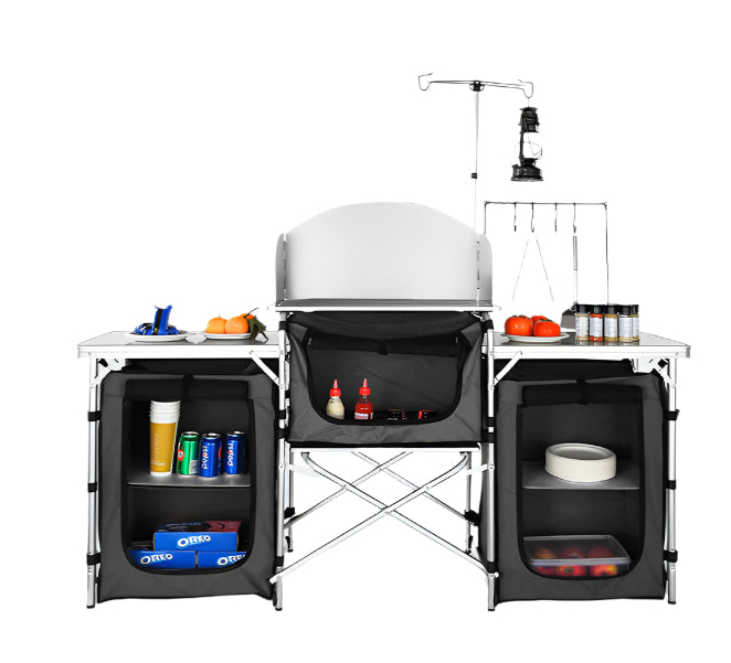 Keukentafel - Buiten Keukentafel - Kookrek - met Draagtas - Opvouwbare Opbergruimte - X-vormig - Aluminiumlegering Beugel - voor BBQ - Picknick - Camping - Zwart