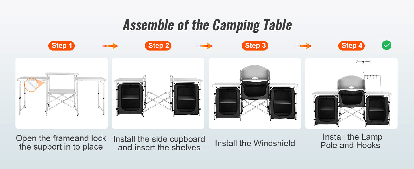 Keukentafel - Buiten Keukentafel - Kookrek - met Draagtas - Opvouwbare Opbergruimte - X-vormig - Aluminiumlegering Beugel - voor BBQ - Picknick - Camping - Zwart