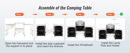 Keukentafel - Buiten Keukentafel - Kookrek - met Draagtas - Opvouwbare Opbergruimte - X-vormig - Aluminiumlegering Beugel - voor BBQ - Picknick - Camping - Zwart