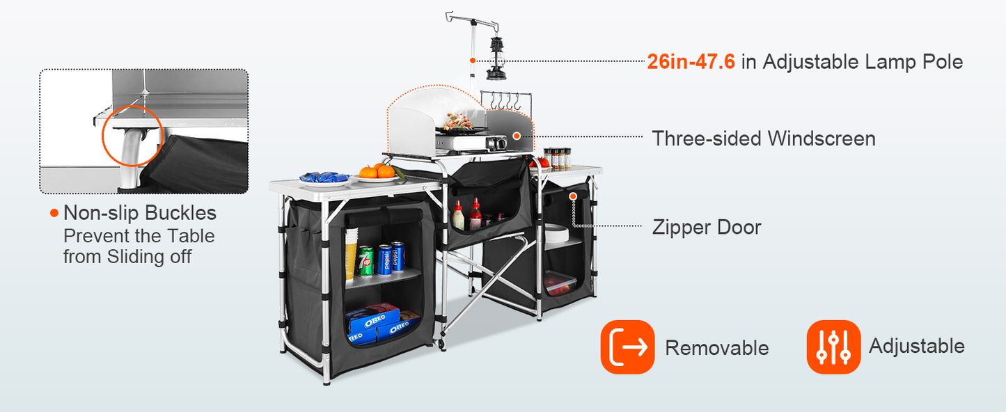 Keukentafel - Buiten Keukentafel - Kookrek - met Draagtas - Opvouwbare Opbergruimte - X-vormig - Aluminiumlegering Beugel - voor BBQ - Picknick - Camping - Zwart