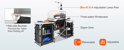 Keukentafel - Buiten Keukentafel - Kookrek - met Draagtas - Opvouwbare Opbergruimte - X-vormig - Aluminiumlegering Beugel - voor BBQ - Picknick - Camping - Zwart