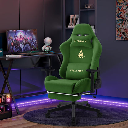 Gamingstoel – Bureaustoel – Gamestoel – Ergonomische Stoel – Werkstoel – Imitatiesuède Bekleding – Verstelbare 3D-Armleuningen – Uittrekbare Voetensteun – Groen