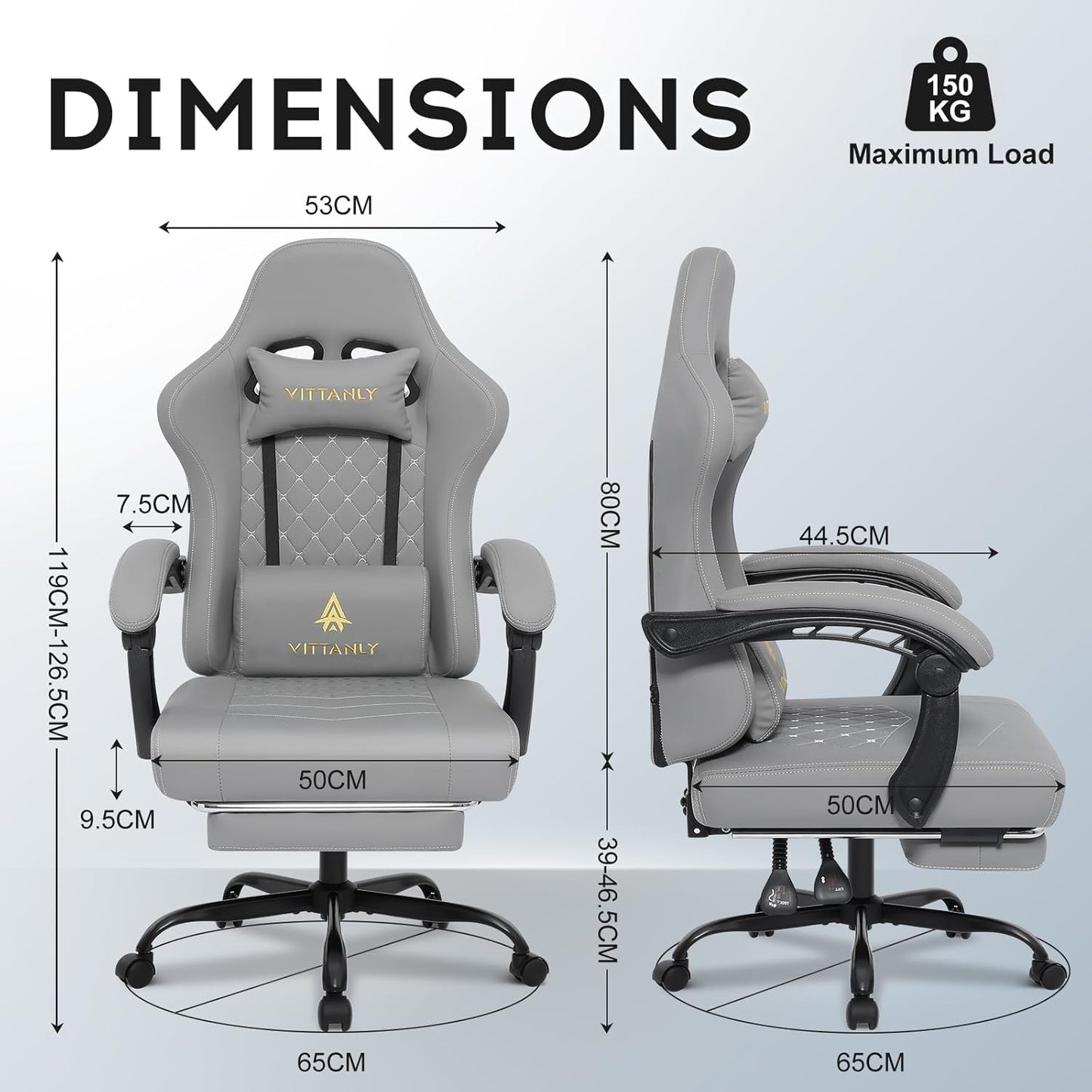 Gamingstoel – Bureaustoel – Gamestoel – Werkstoel – Draaistoel – Ergonomisch Ontwerp – Extra Breed Veerkussen – Grijs