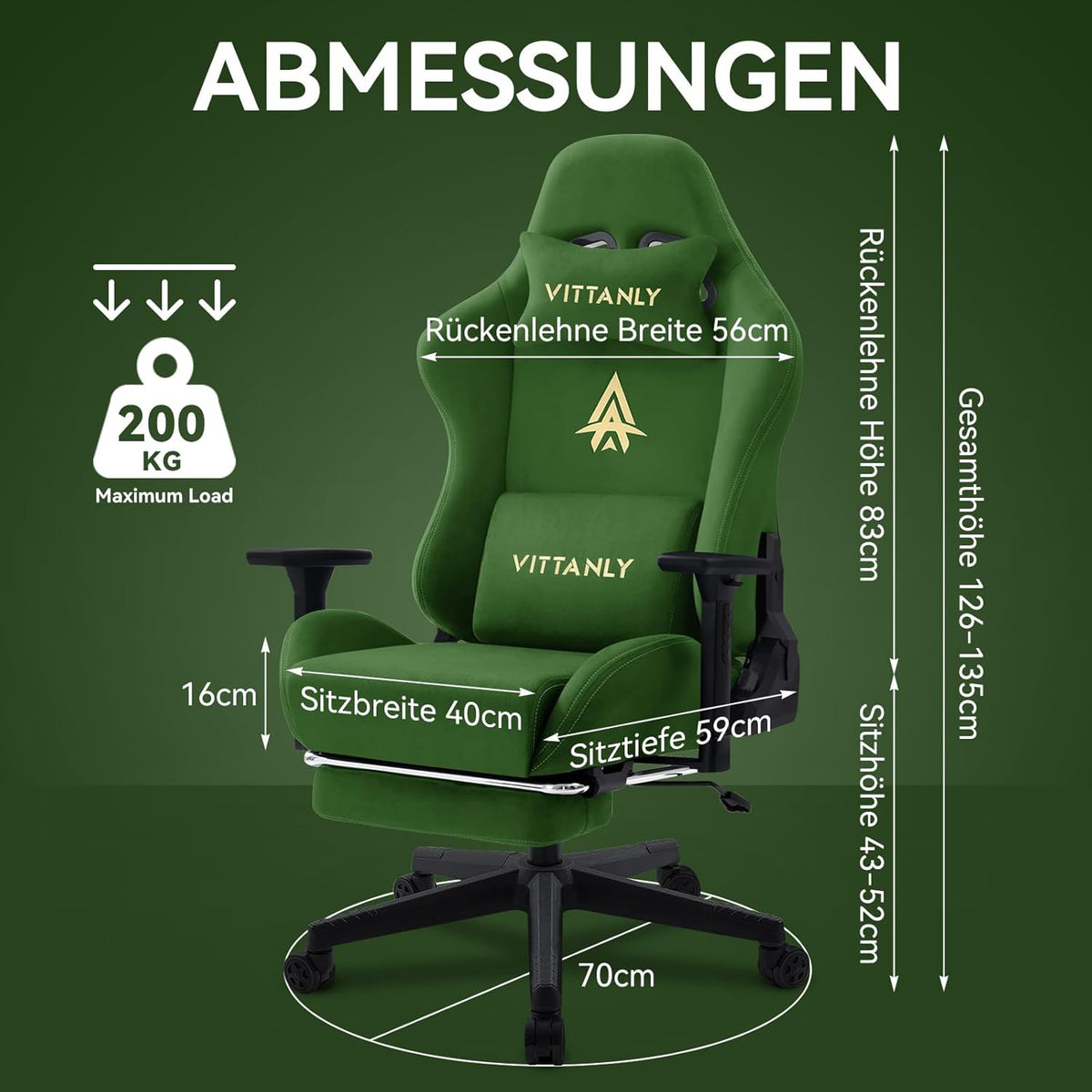 Gamingstoel – Bureaustoel – Gamestoel – Ergonomische Stoel – Werkstoel – Imitatiesuède Bekleding – Verstelbare 3D-Armleuningen – Uittrekbare Voetensteun – Groen