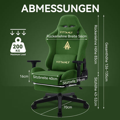 Gamingstoel – Bureaustoel – Gamestoel – Ergonomische Stoel – Werkstoel – Imitatiesuède Bekleding – Verstelbare 3D-Armleuningen – Uittrekbare Voetensteun – Groen