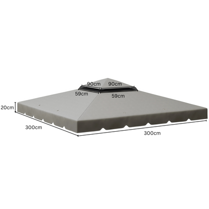 Gazebo - Tuin Dak - Reservedak - 2 Niveaus - Pergola Awning - met 170 g/m² Ademend Anti-UV Polyesterweefsel - PA-Coating - Stevig - Durzaam - voor Tuin - Buiten - 3 x 3 m - Lichtgrijs - QUORE