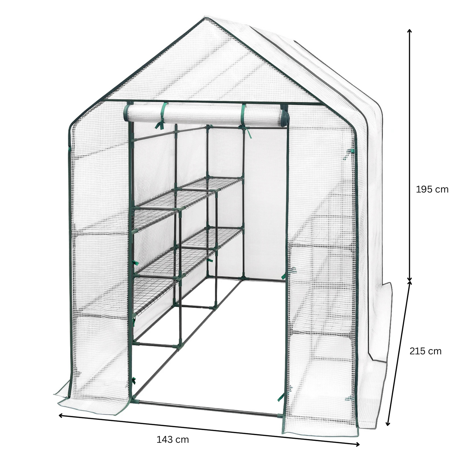 Foliekas - Broeikas - Hobbykas - Kweekkas - Huishoudelijke Schuur - voor Tomaten  - Planten - Beschermt Tegen Kou - Regen - Vorst - PER - Geverfde Stalen Buizen - 143 x 215 x 195 cm - Wit