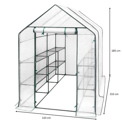 Foliekas - Broeikas - Hobbykas - Kweekkas - Huishoudelijke Schuur - voor Tomaten  - Planten - Beschermt Tegen Kou - Regen - Vorst - PER - Geverfde Stalen Buizen - 143 x 215 x 195 cm - Wit