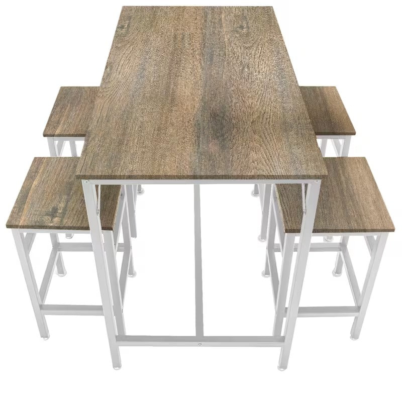 Bartafel Industrieel – Barset – Bartafel Met Krukken – Ontbijttafel – Hoge Tafel – Compact Design – Met 4 Krukken – Metaal & MDF – Industrieel Bruin Eikenlook