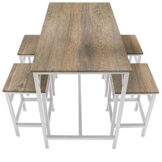 Bartafel Industrieel – Barset – Bartafel Met Krukken – Ontbijttafel – Hoge Tafel – Compact Design – Met 4 Krukken – Metaal & MDF – Industrieel Bruin Eikenlook