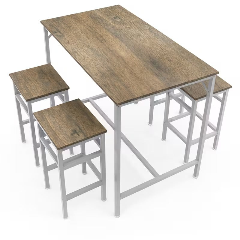 Bartafel Industrieel – Barset – Bartafel Met Krukken – Ontbijttafel – Hoge Tafel – Compact Design – Met 4 Krukken – Metaal & MDF – Industrieel Bruin Eikenlook