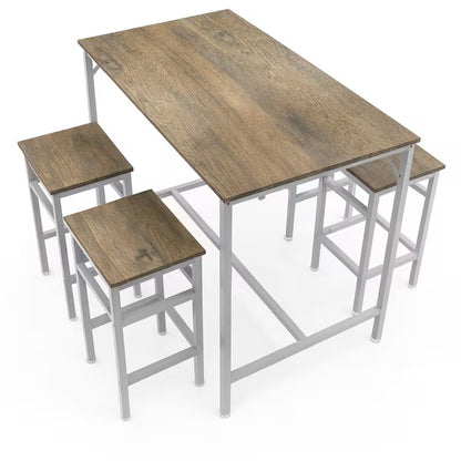 Bartafel Industrieel – Barset – Bartafel Met Krukken – Ontbijttafel – Hoge Tafel – Compact Design – Met 4 Krukken – Metaal & MDF – Industrieel Bruin Eikenlook