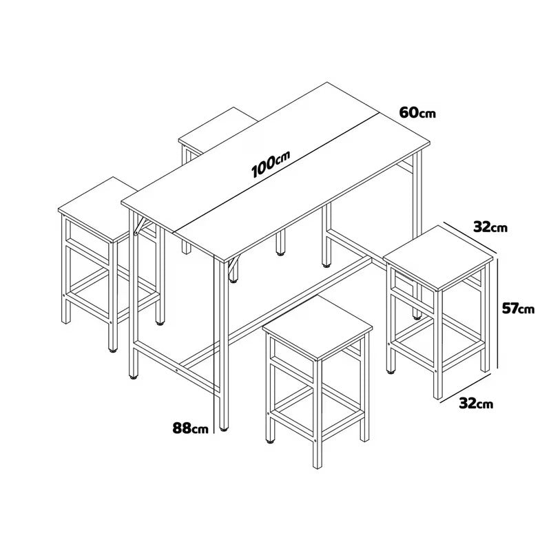 Bartafel Industrieel – Barset – Bartafel Met Krukken – Ontbijttafel – Hoge Tafel – Compact Design – Met 4 Krukken – Metaal & MDF – Industrieel Bruin Eikenlook