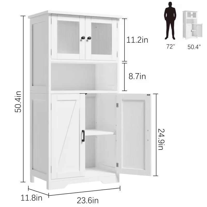 Hoogslank Badkamerkast – Staande Opbergkast – Kolomkast – Verticaal Rek – Badkamermeubel – Verstelbare Planken – Massief Houten Constructie – Modern Grijs Met Glasdeur