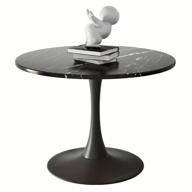 Ronde Eettafel – Ronde Keukentafel – Kleine Tafel – Bijzettafel – Salontafel – Zwart Marmerprint – Geschikt Voor 2-4 Personen – Metaal En MDF Materialen