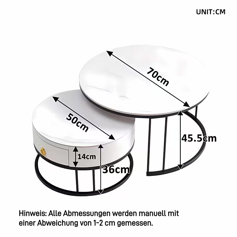 Tuinset – Koffietafel – Bijzettafel – Loungeset – Balkonset – Marmeren Blad – Weerbestendig Aluminium – Ronde Tafels 33,5×60 & 45×80 cm