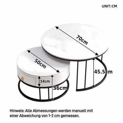 Tuinset – Koffietafel – Bijzettafel – Loungeset – Balkonset – Marmeren Blad – Weerbestendig Aluminium – Ronde Tafels 33,5×60 & 45×80 cm