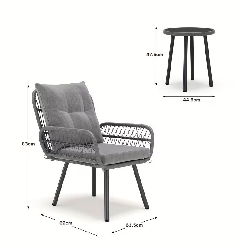 3-delige tuinset – tuinmeubelset – loungeset – bistroset – balkonset – weerbestendig rattan & metaal – afneembare kussens & krasbestendig tafelblad