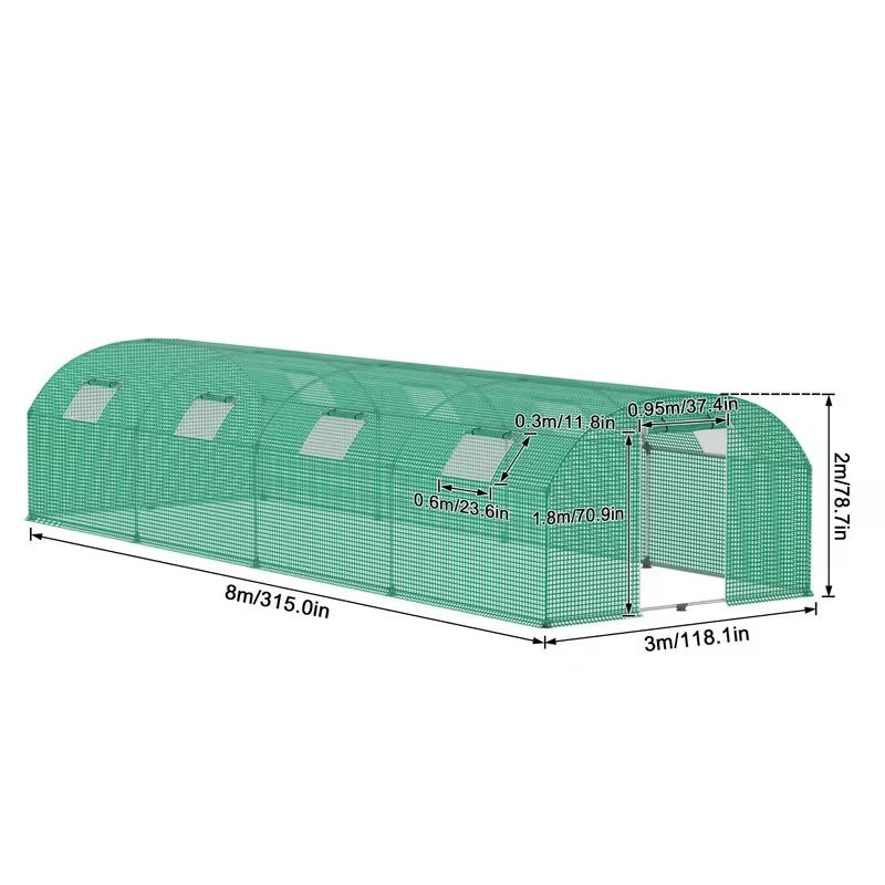 Tuinkas – Kasje – Broeikas – Kas – Kweekkas – 3x8 Meter – Gegalvaniseerd Stalen Frame – UV-Bestendige Beschermhoes Met Muskietennet